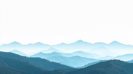 Fototapeta premium Blue misty mountain range panorama, sunrise, serene landscape, peaceful background, website header