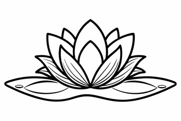 Water Lotus Flower with Continuous Line Art Leaf Silhouette - Elegant Vector Icon on white background.