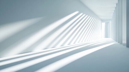 Obraz premium Sunlit minimalist hallway, columns, white walls, architectural design, interior