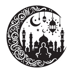 Beautiful Muslim festival illustration featuring mosques and stars