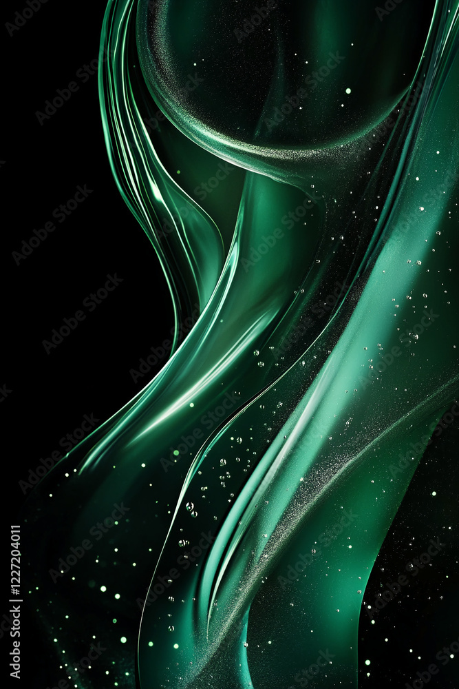 Aufkleber Abstract close-up of swirling emerald-green liquid with dynamic lines and bubbles, symbolizing creativity, elegance, and futuristic design