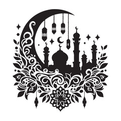 Beautiful Muslim festival illustration featuring mosques and stars