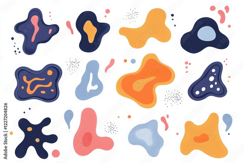 Poster Colorful abstract shapes and patterns with varying forms and colors creating a playful design for modern art and decoration