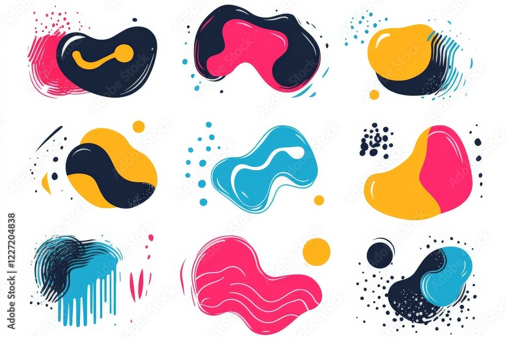 Poster colorful abstract shapes and patterns create a vibrant artistic display on white background
