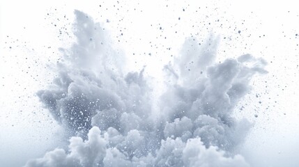 White powder explosion against white background; studio shot for design