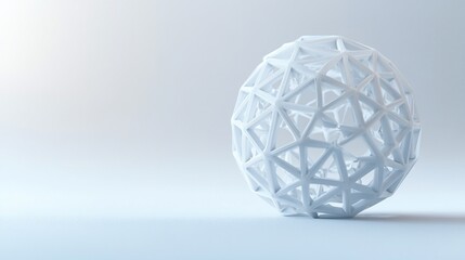 White geometric sphere rotates on light background, 3D render, tech concept
