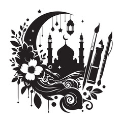 Beautiful Muslim festival illustration featuring mosques and stars