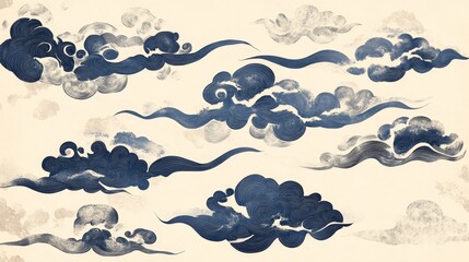 Vector illustration of Japanese cloud set. A cloud's movement in the sky is influenced by the wind. Decorate with Chinese ornaments or eastern ornaments. clouds in Chinese style. Eps 10.