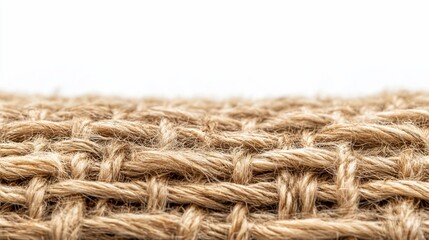 Fototapeta premium Close-up burlap texture, woven fabric, white background, rustic design, craft material