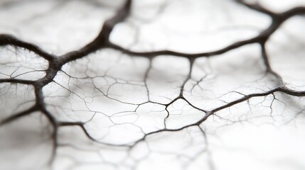 Dried plant veins macro close-up, white background, abstract texture, science education