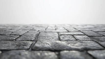 Obraz premium Cobblestone street, foggy background, low angle, product display