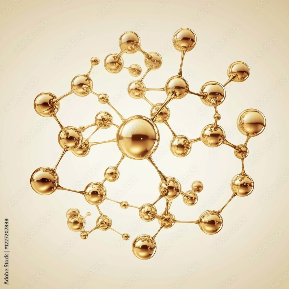 Aufkleber Golden Molecular Structure Representing Science and Technology Concepts with Spheres and Connections in Abstract Style