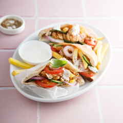Traditional chicken gyros with vegetables