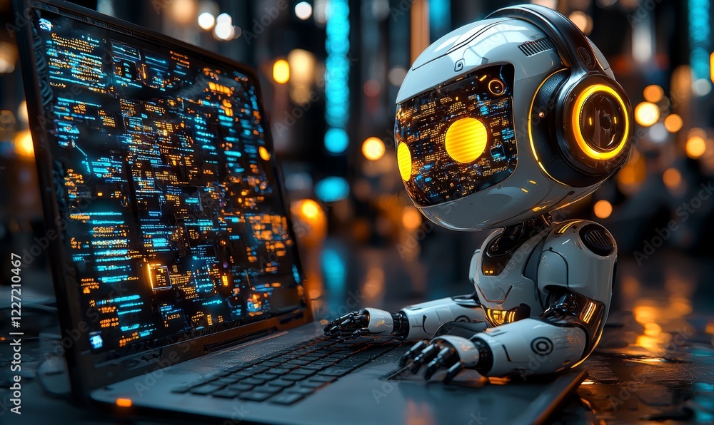 Poster a 3d illustration of a chatbot ai assistant for automated customer support. the concept includes cha