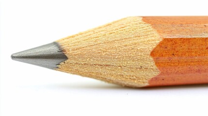 Fototapeta premium Close-up sharpened pencil point, wood, white background, writing, education