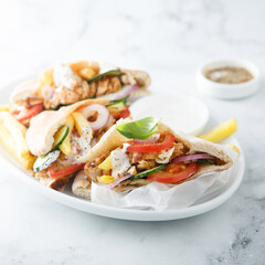 Traditional chicken gyros with vegetables
