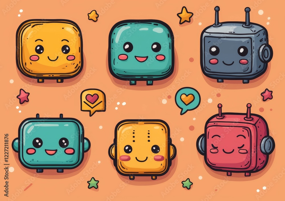 Poster a collection of icons for editorial purposes in the ai-powered chatgpt chatbot with a robot theme
