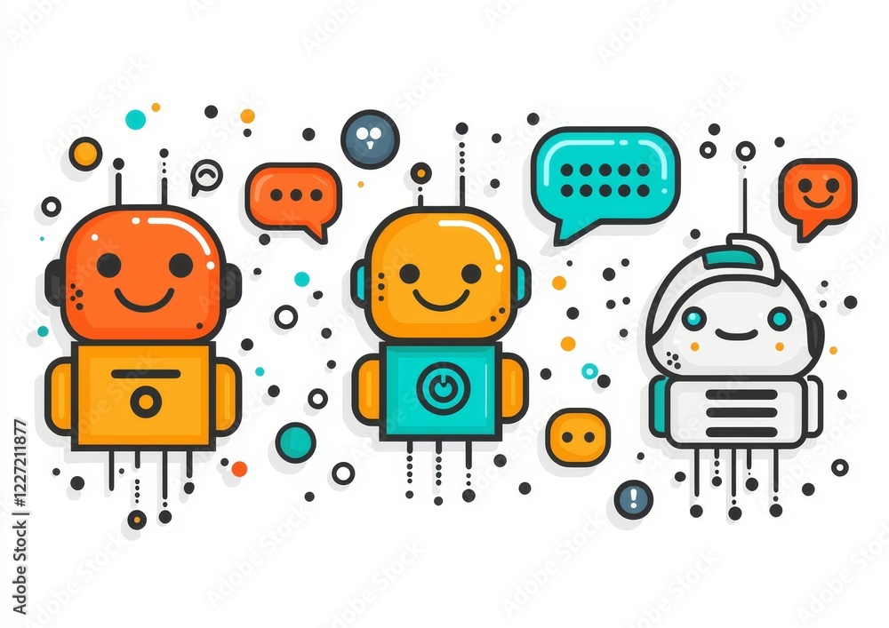 Poster icons designed for editorial use in the chatgpt ai chatbot, including a robotic symbol