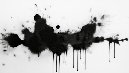 Black ink splatter on white background Abstract design.
