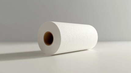 White paper towel roll on white studio background, clean, simple, packaging