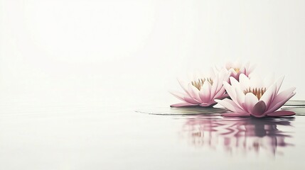 Obraz premium Serene pink water lilies floating on calm water, reflecting, minimalist background, spa concept