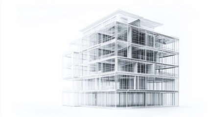 Modern glass building architectural model, studio, white background, design concept