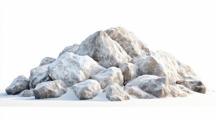 Fototapeta premium Snowy rocks pile, isolated background, winter scene, construction material