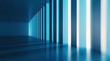 Obraz premium Empty hallway with glowing blue vertical lines.