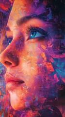 A Woman's Face Transformed into an Abstract Painting of Colors and Shapes.