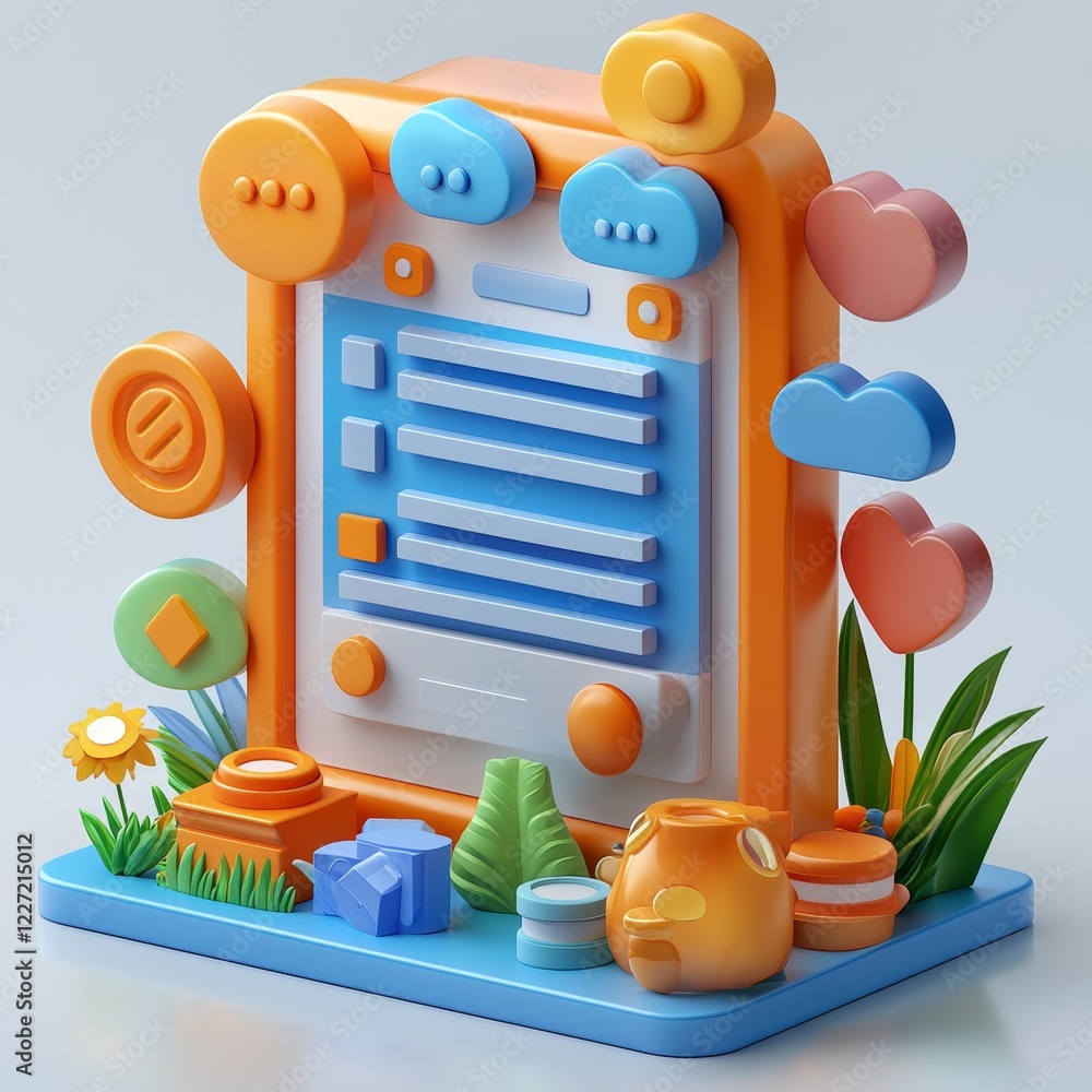 Poster an illustration showing a 3d chat bot icon integrated with ai, engaging in a question and answer ses