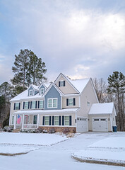 Colonial style luxury home in the winter