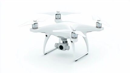 White drone hovering, studio shot, clean background, aerial photography