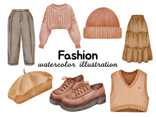 Watercolor Fashion Illustration - Autumn Fall Clothing Set