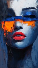 abstract colorful oil painting of a woman's face with closed eyes.