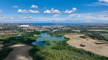 Hanseatic city of Wismar in Germany from the air in summer