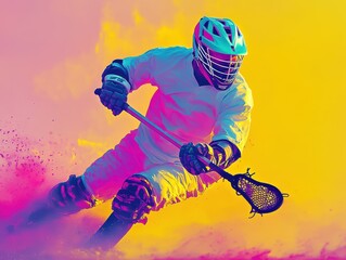 Dynamic Lacrosse Player Abstract Colorful Field Digital Art Vibrant Atmosphere Action Shot Fauvist Style
