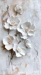 white flowers on textured background with abstract painting style.