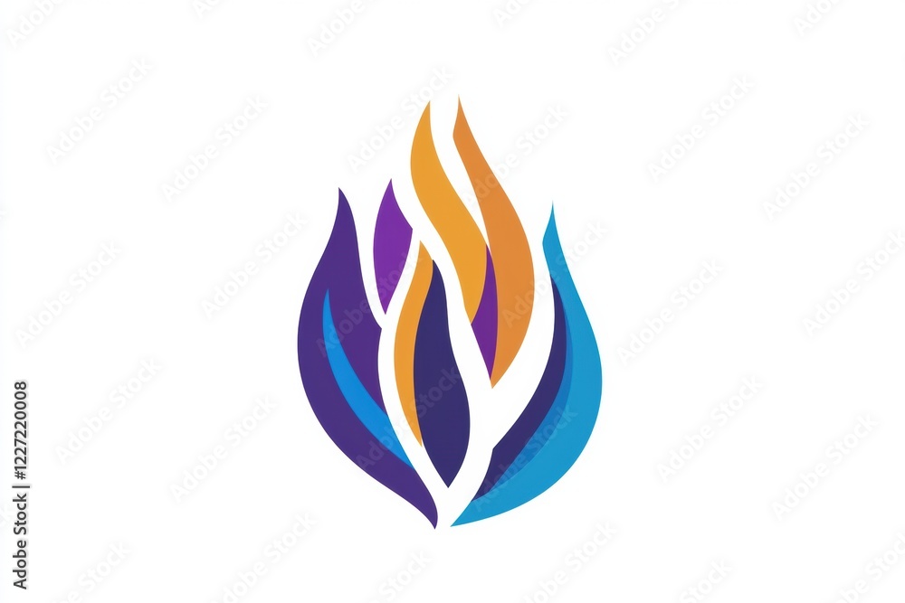 Poster flame icon designed with vibrant colors and unique shapes representing dynamic energy and warmth in 