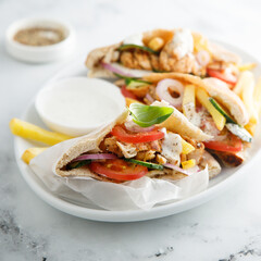 Traditional chicken gyros with vegetables