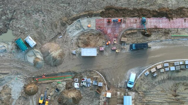 Topdown of construction of new pavement street sidewalk