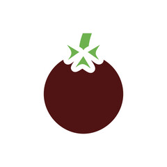 A graphic stylized depiction of a round dark fruit
