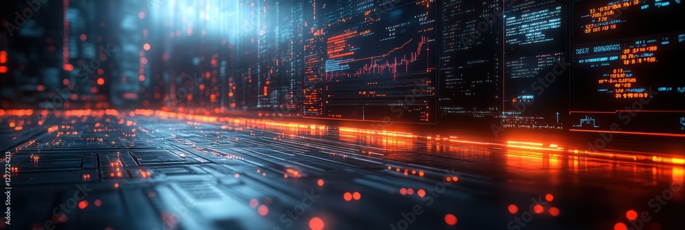 Poster digital data stream: futuristic techscape