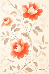 Elegant Coral Floral Pattern on Cream Background - Vector Illustration.