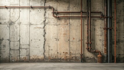 Bare Industrial Wall with Exposed Piping Background Texture