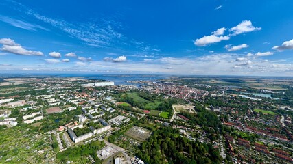 Hanseatic city of Wismar in Germany from the air in summer