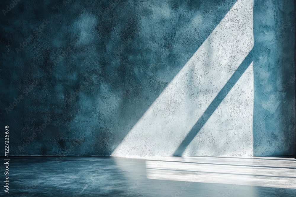 Aufkleber sunlight through window casting shadows on blue textured wall surface