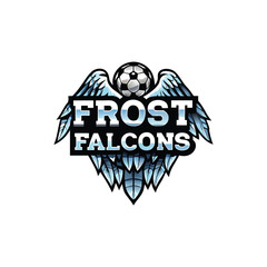 Create a digital painting of a majestic falcon with ice-encrusted wings, embodying frost and winter, suitable for a symbol or logo.