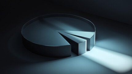A futuristic pie chart with sleek 3D segments, where each part of the chart smoothly shifts in size as the data changes.