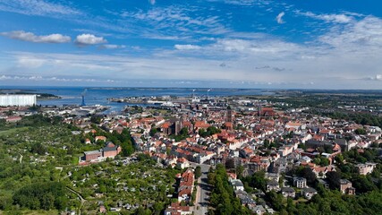 Hanseatic city of Wismar in Germany from the air in summer