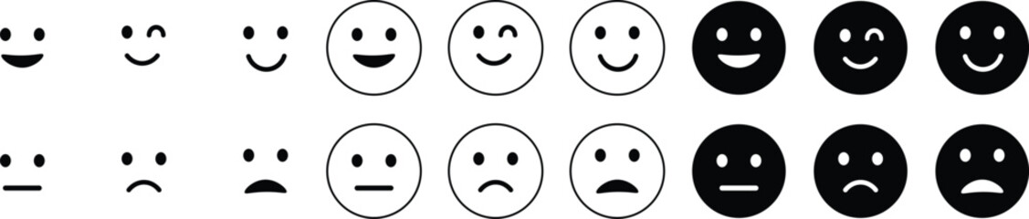 Set of Web Feedback emoji icons collection. emoji feedback icon set rating happy neutral sad emoji emotions icons. Different emoji symbol Vector Illustration
